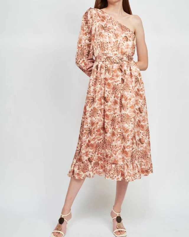 One Shoulder Floral Dress in Multi | Multi