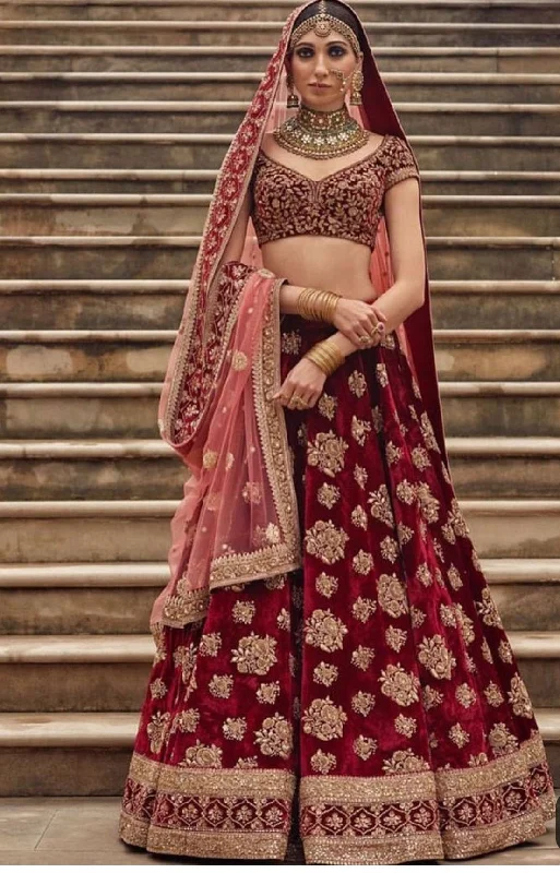 Classy Indian Bridal Dress In Maroon And Pink Color.# B2005