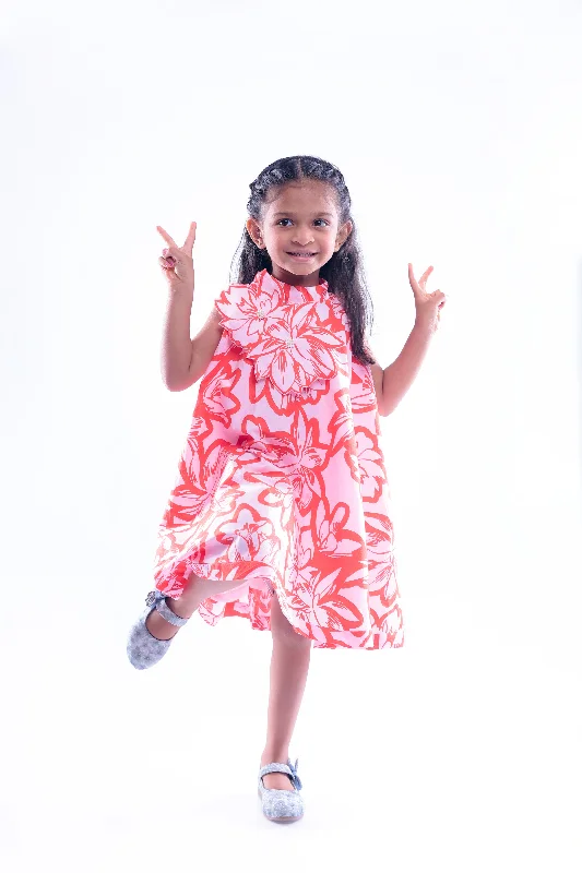 Red and Pink Floral Print Dress