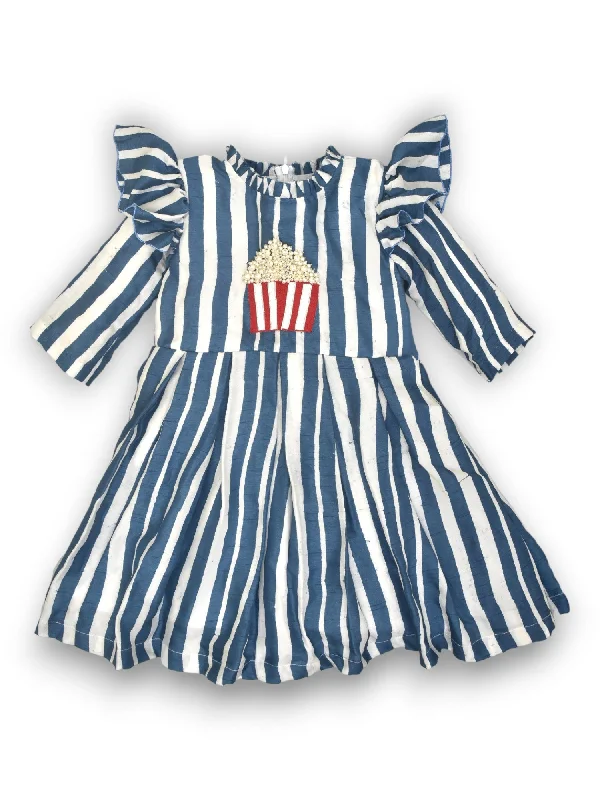 Blue Striped Dress with a Dash of Popcorn Fun
