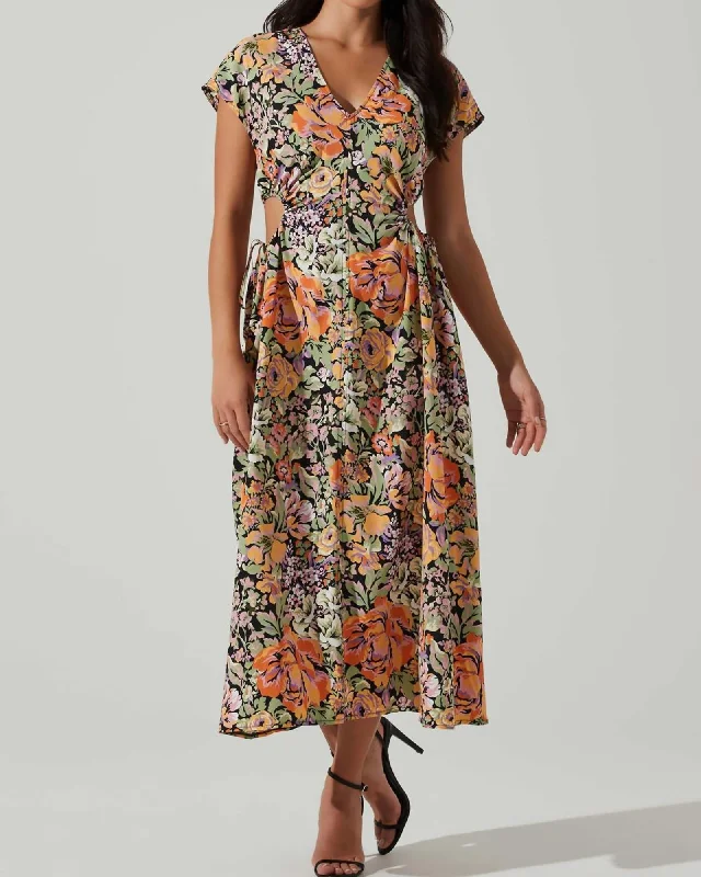 Miranda Dress in Orange Black Floral | Orange Black Floral