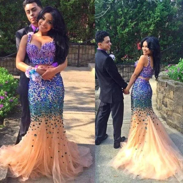 Sweetheart Sparkly Two Piece Fashion Full Length Mermaid Dress Prom Dresses
