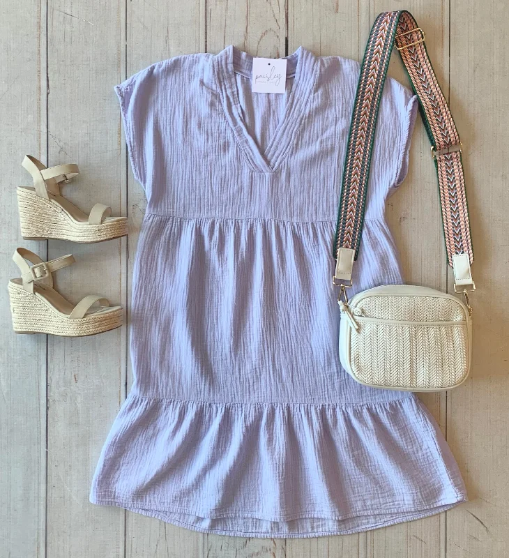 French Lilac Tiered Gauze Dress