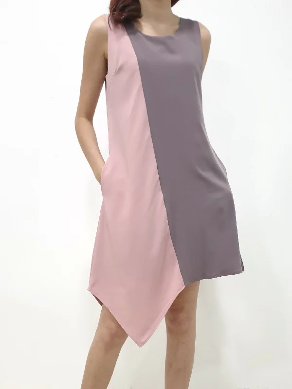 Colourblock Handkerchief Dress - Pink (Non-returnable)