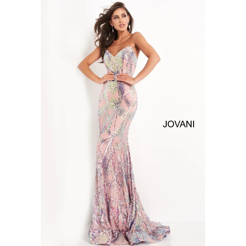 Jovani 05100 Pink Embellished Strapless Prom Dress