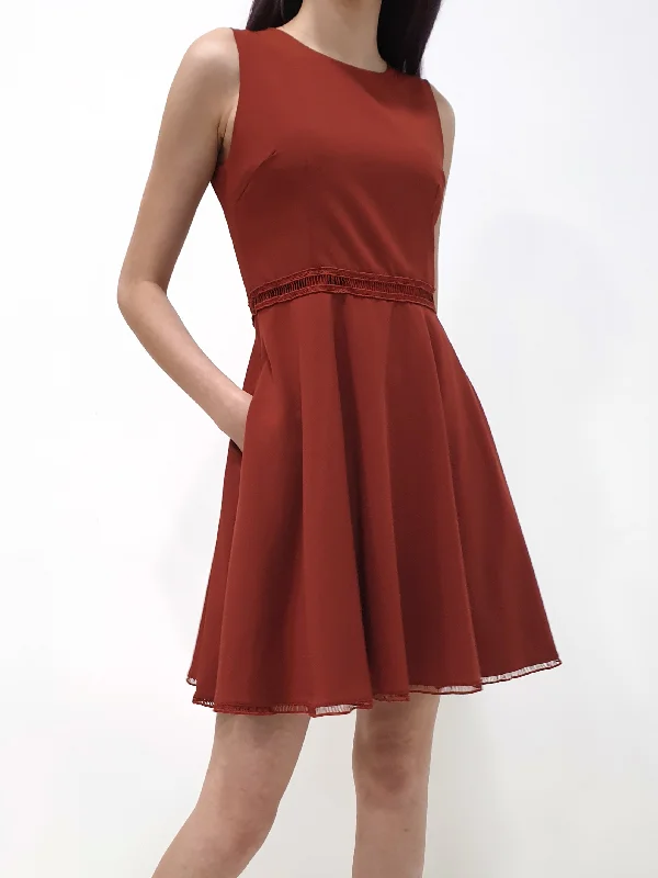 Ladder Lace Dress - Brick (Non-returnable)