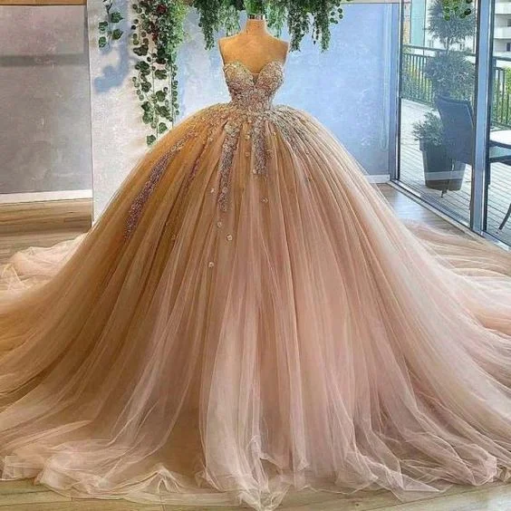 Champagne prom dresses, sweetheart neckline prom dress  C127