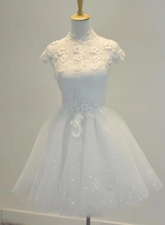 Lovely White Short Homecoming Dresses, Teen Graduation Dresses, White Tulle Prom Dresses