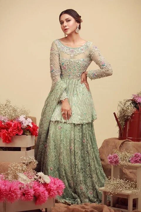 Bridal dress in light mint green color