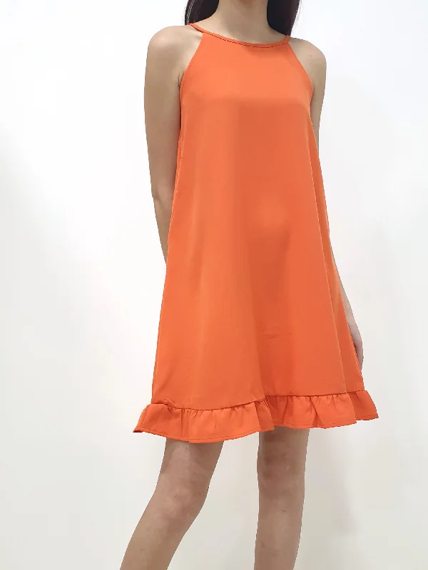 Ruffles Cut In Dress - Orange (Non-returnable)