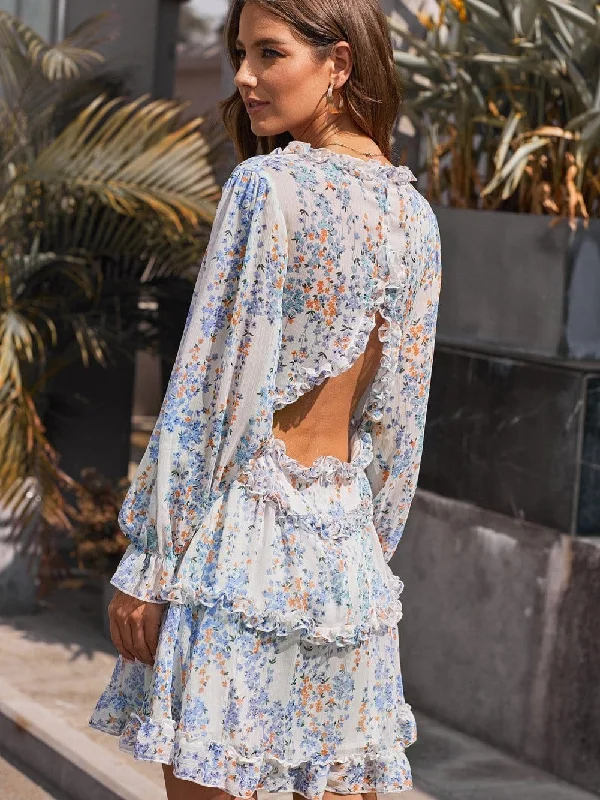 Long Sleeve A-Line Floral Dress