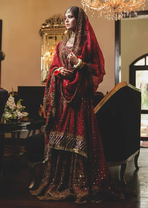 Beautiful angrakha style gharara dress in deep red color # B3334