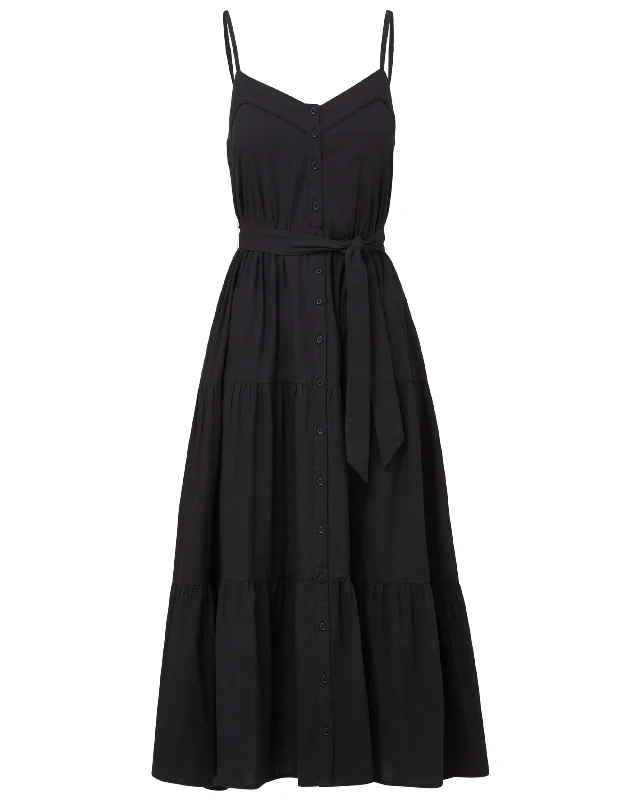 Addyson Dress In Black Cotton Slub