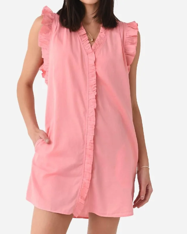 Button Down Ruffle Dress in Geranium | Geranium