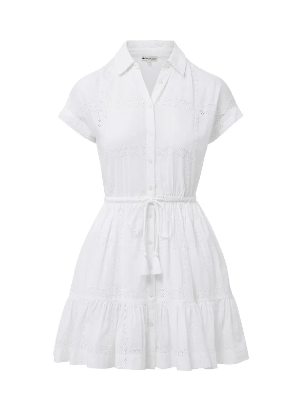 Sarah Dress Grid Eyelet Fresh White