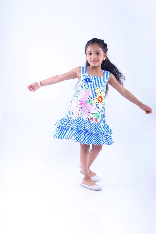 Stripe Dress with Canvas Flowers