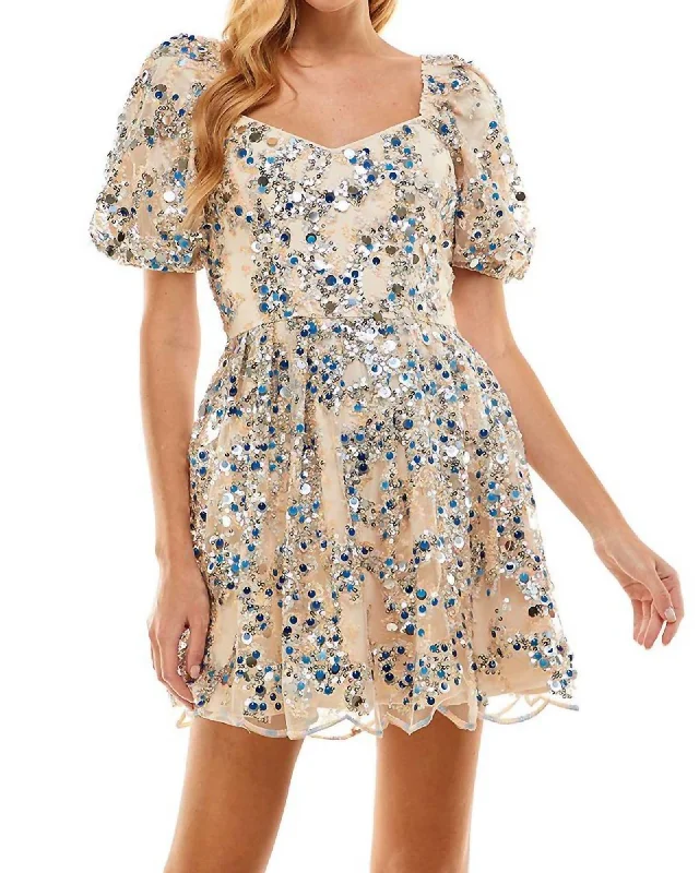 Sequin Sweetheart Dress in Silver, Blue, And Nude Sequins | Silver, Blue, And Nude Sequins Sequin Sweetheart Dress in Silver, Blue, And Nude Sequins | Silver, Blue, And Nude Sequins