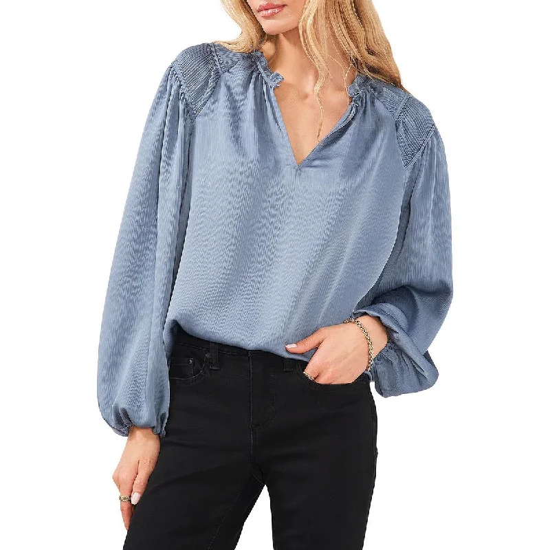 1.State Womens Satin Ruched Blouse Loose Oversized Blouse