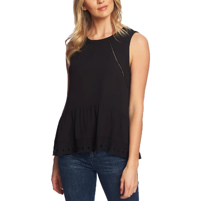 1.State Womens Sleeveless Eyelet Blouse Elegant Peplum Blouse