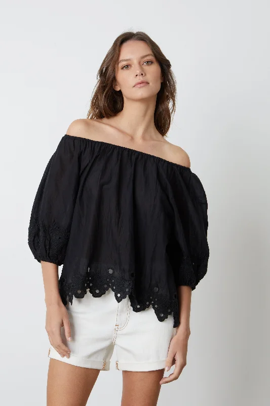 ABIGAIL SCHIFFLI EYELET BLOUSE Feminine Pastel Blouse