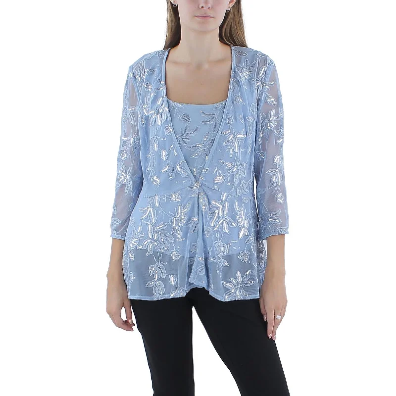Alex Evenings Womens 2PC Sequined Blouse High Neck Blouse
