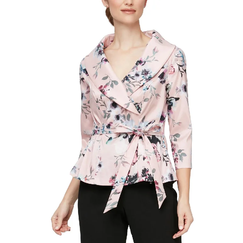 Alex Evenings Womens Petites Floral Print  Blouse Lightweight Tunic Blouse