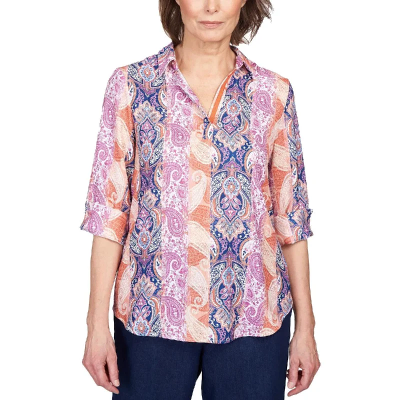 Alfred Dunner Womens Petites Printed Paisely Blouse High Neck Blouse