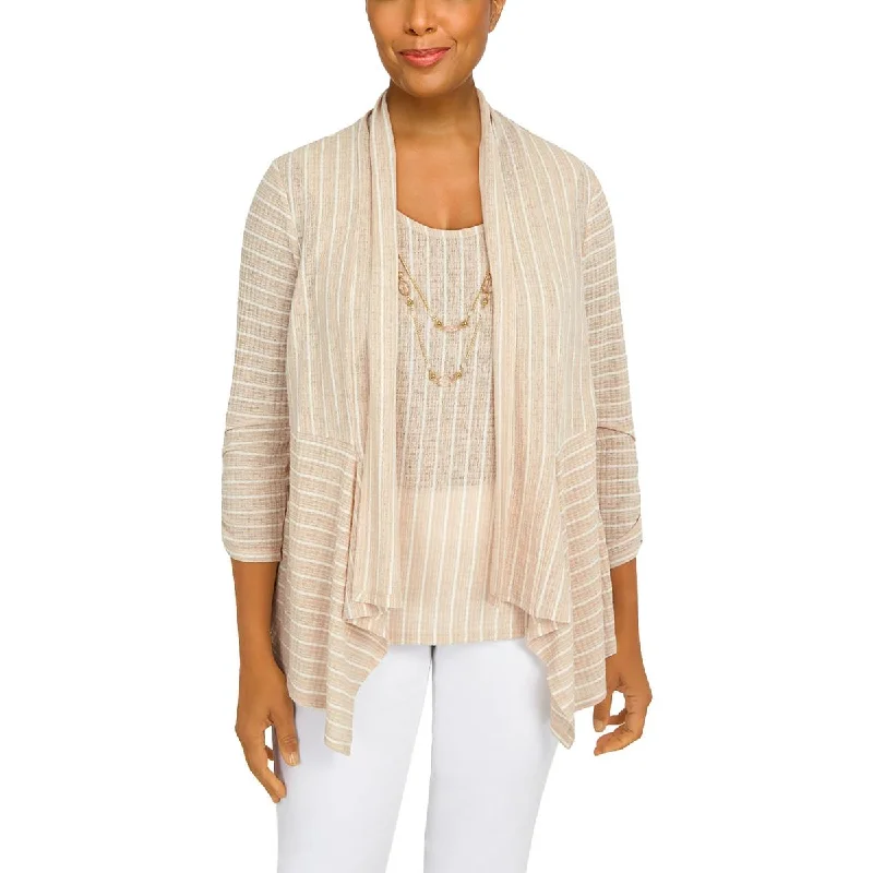 Alfred Dunner Womens Ribbed Layered Blouse Stylish Wrap Blouse