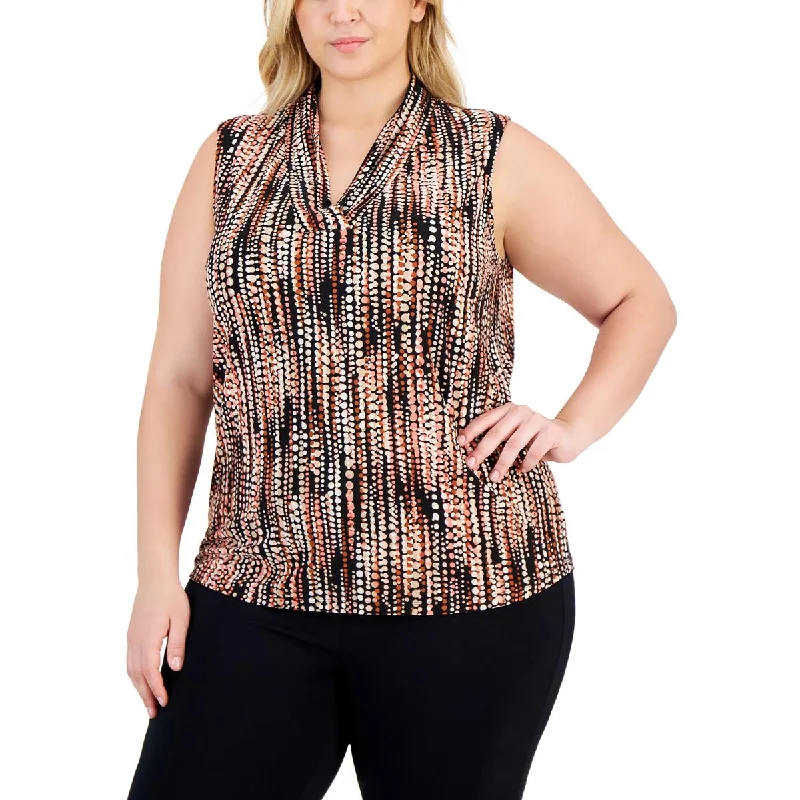 Anne Klein Womens Plus Printed  Blouse Relaxed Fit Blouse