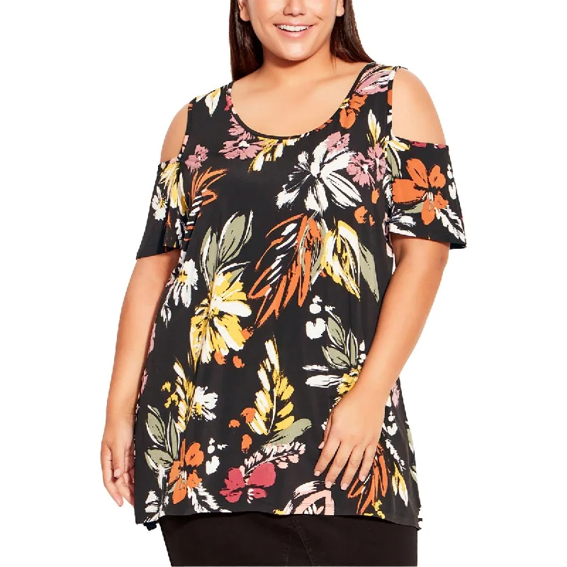 Avenue Womens Plus Claire Animal Pop Tunic Blouse Oversized Silk Blouse