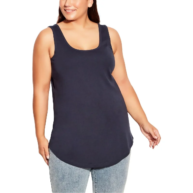 Avenue Womens Plus Relaxed Sleeveless Blouse Mandarin Collar Blouse