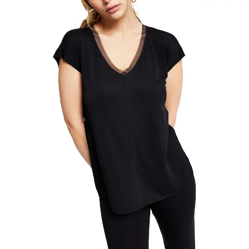 Bar III Womens Petites V Neck Casual Blouse Double-Layered Blouse