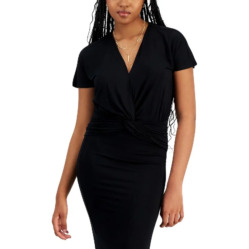 Bar III Womens V-Neck Short Sleeves Blouse Asymmetric Hem Blouse