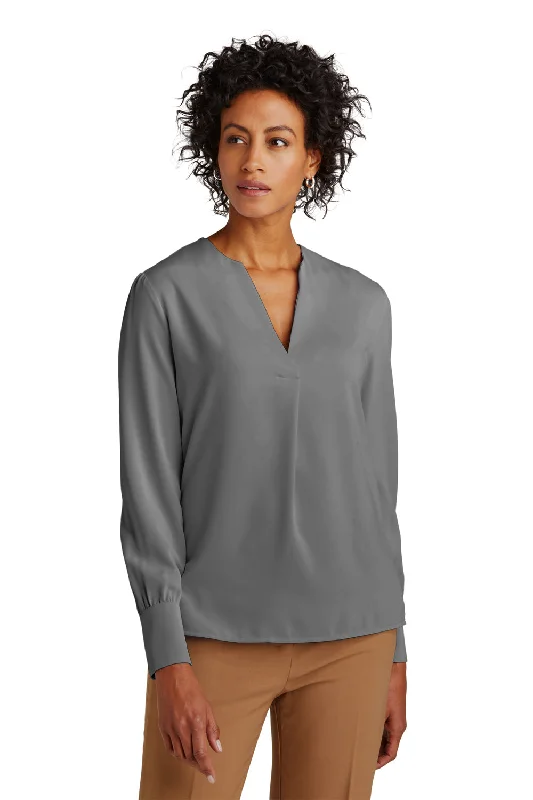 Brooks Brothers Womens Anti Static Open Neck Long Sleeve Blouse - Shadow Grey Elegant Lace Blouse