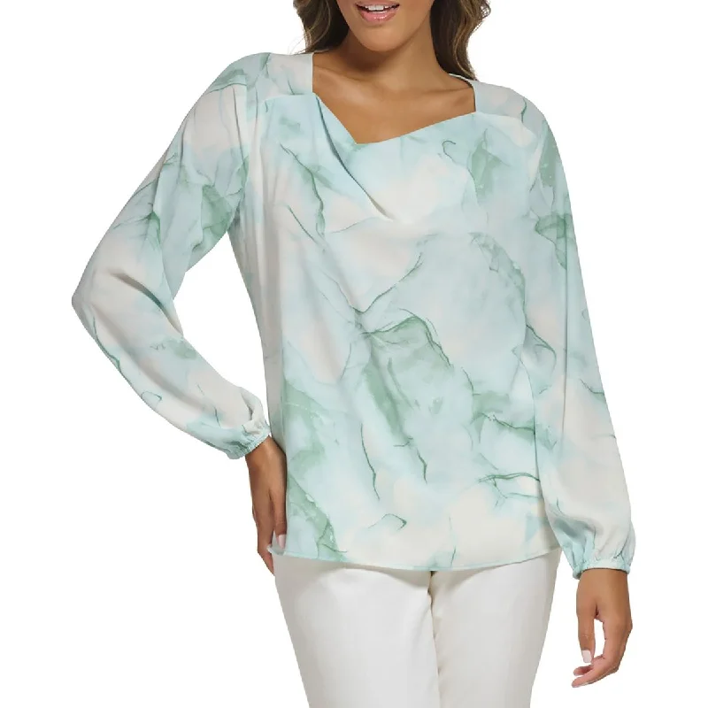 Calvin Klein Womens Chiffon Career Blouse Floral Print Blouse