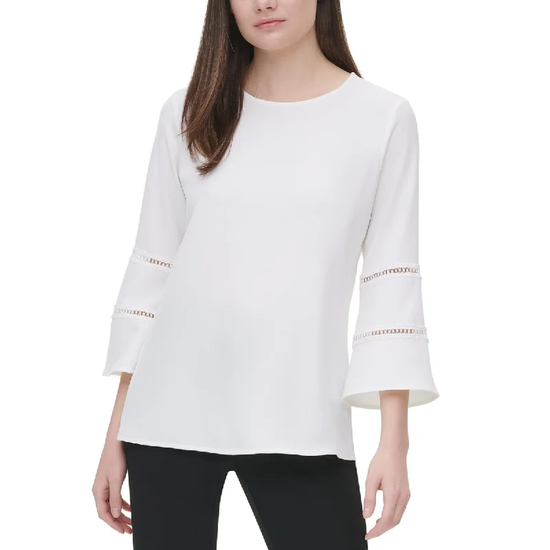 Calvin Klein Womens Lace Inset Bell Sleeves Blouse Smart Business Blouse