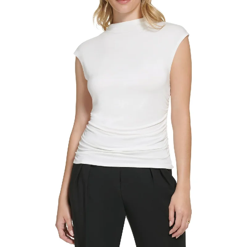Calvin Klein Womens Mock Neck Cap Sleeve Blouse Puff Sleeve Blouse