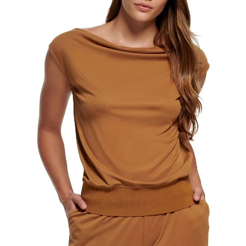 Calvin Klein Womens Modal Blend Drape Front Blouse Semi-Sheer Blouse