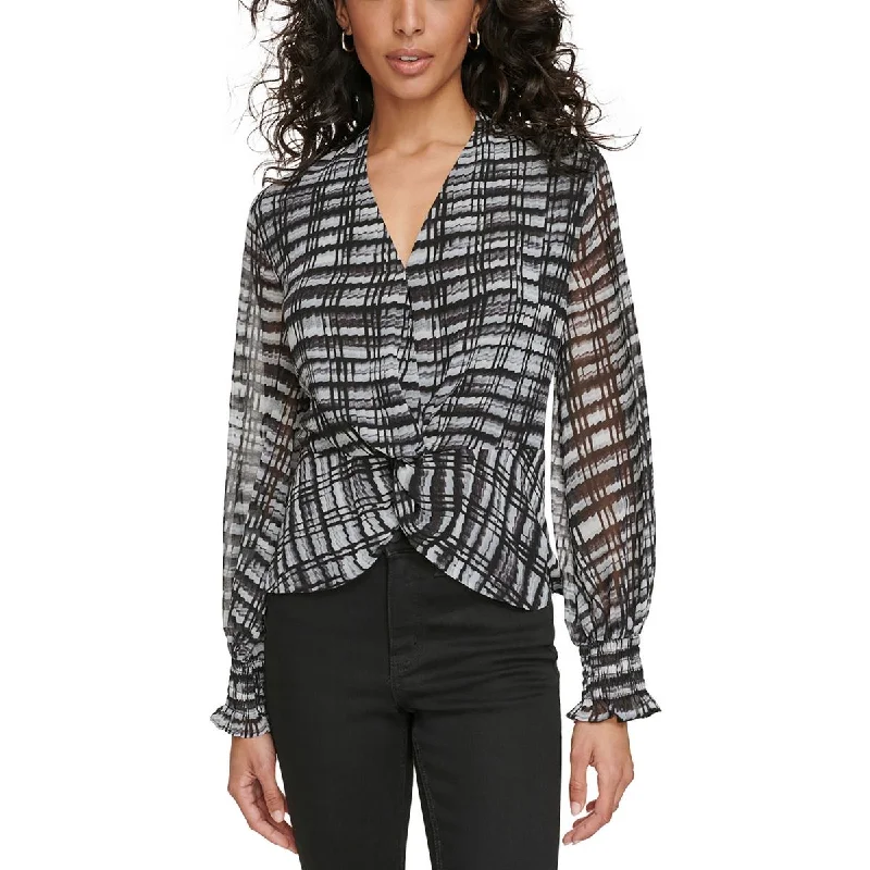 Calvin Klein Womens Printed V-Neck Blouse Soft Modal Blouse