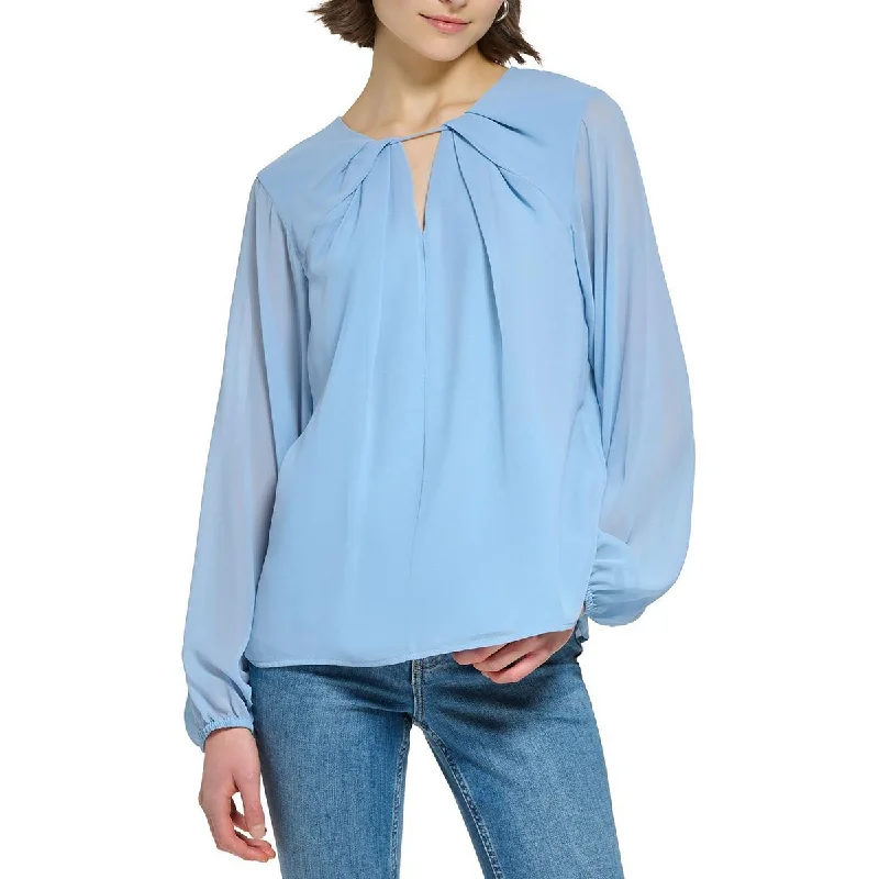 Calvin Klein Womens Shirred Front Layered Blouse Loose Oversized Blouse