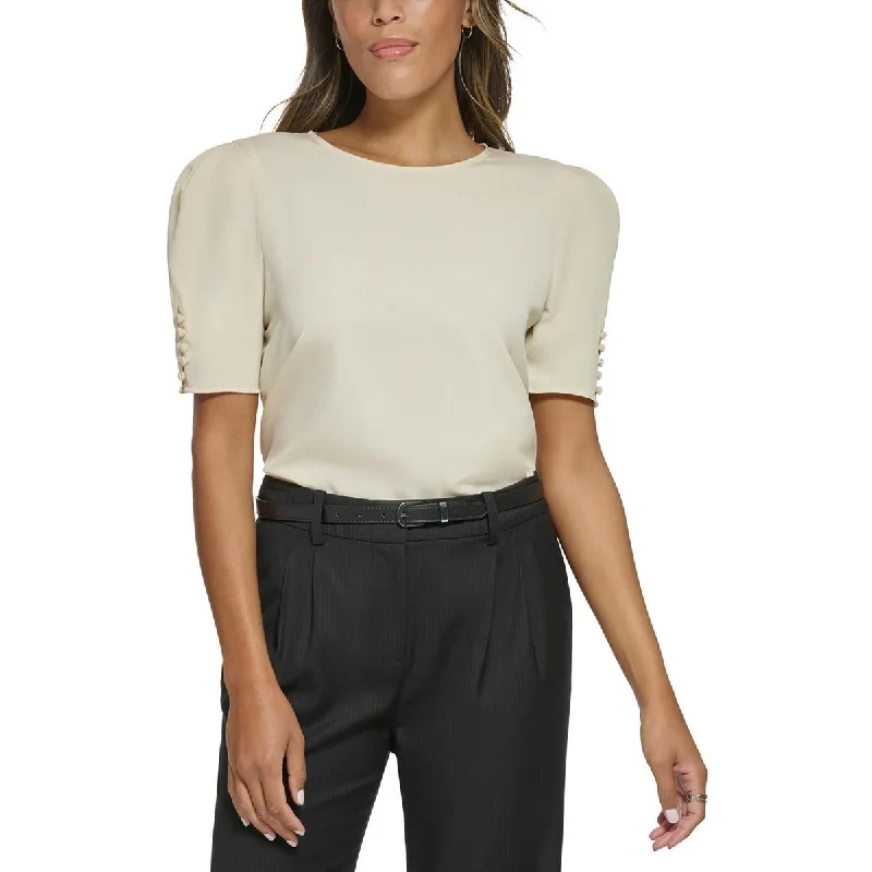 Calvin Klein Womens Solid Puff Sleeve Blouse Feminine Puff Blouse
