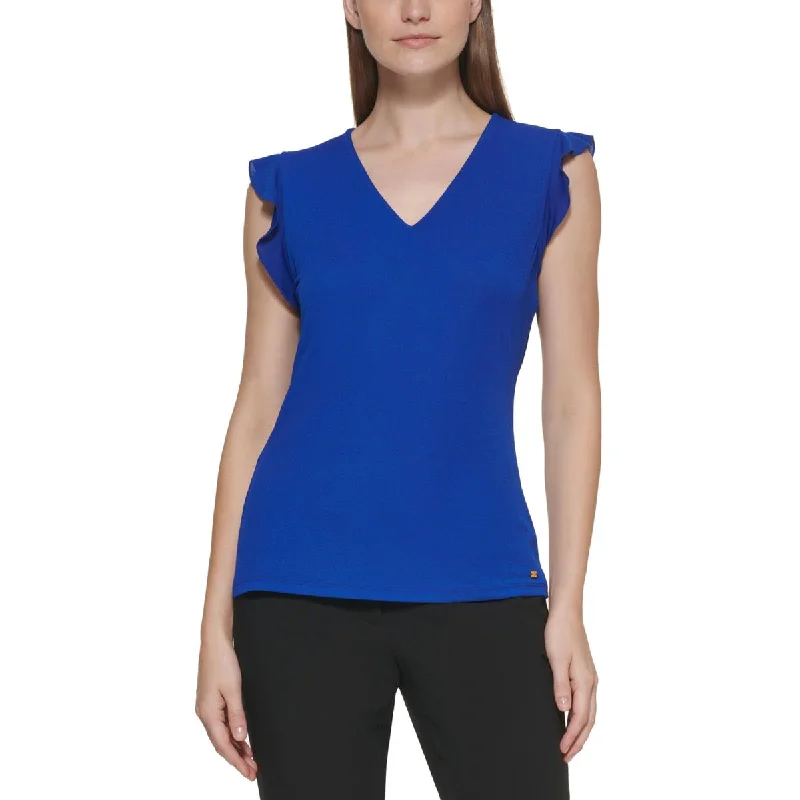 Calvin Klein Womens V Neck Sleeveless Blouse Flowy Bohemian Blouse