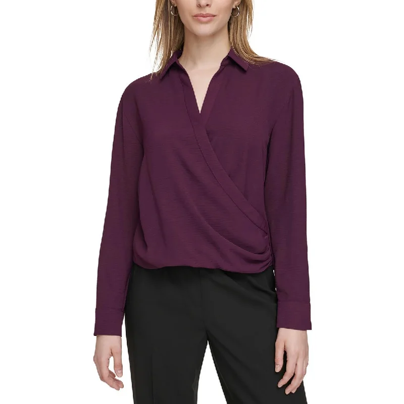 Calvin Klein Womens Work Wrapped Blouse Chic Off-Shoulder Blouse