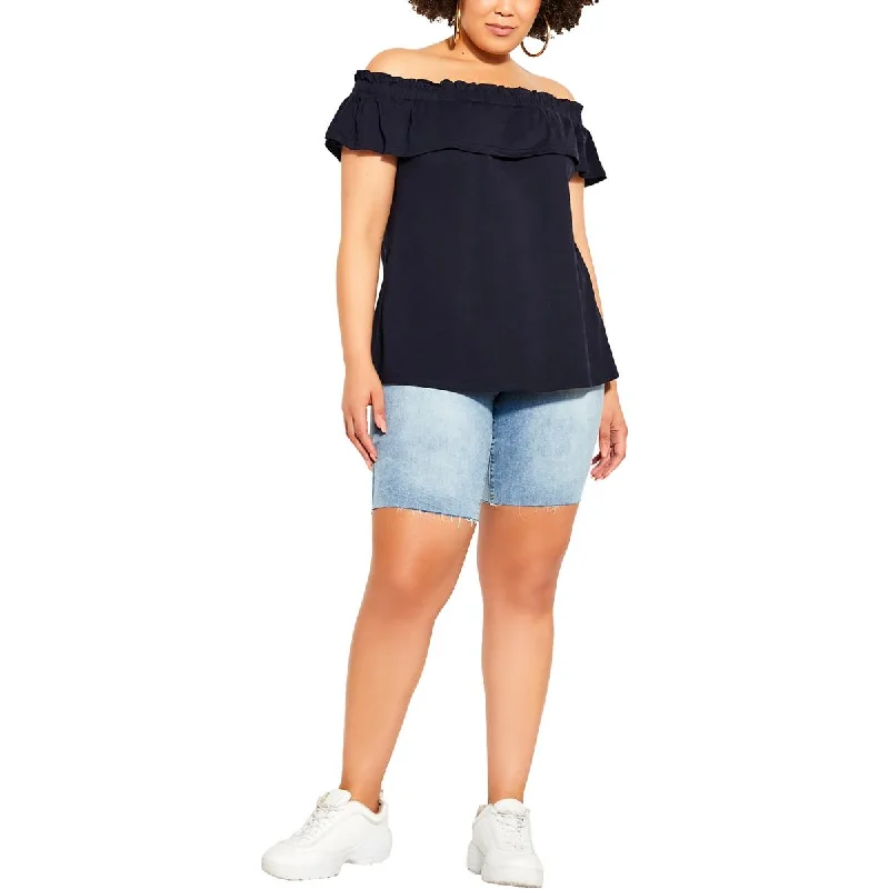 CCX Womens Plus Ruffle off shoulder Sleeveless Blouse Polished Work Blouse