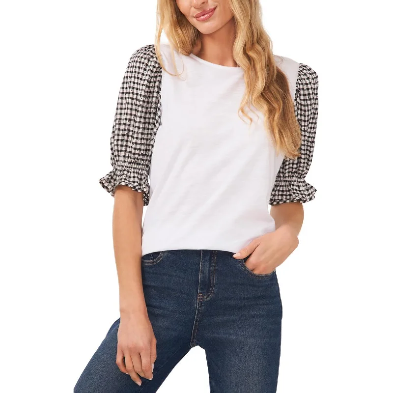 CeCe Womens Floral Plaid Blouse Boho Printed Blouse