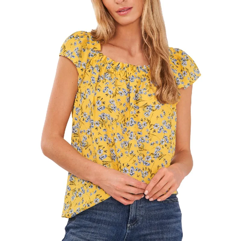 CeCe Womens Floral Print Ruffled Blouse Delicate Pleat Blouse