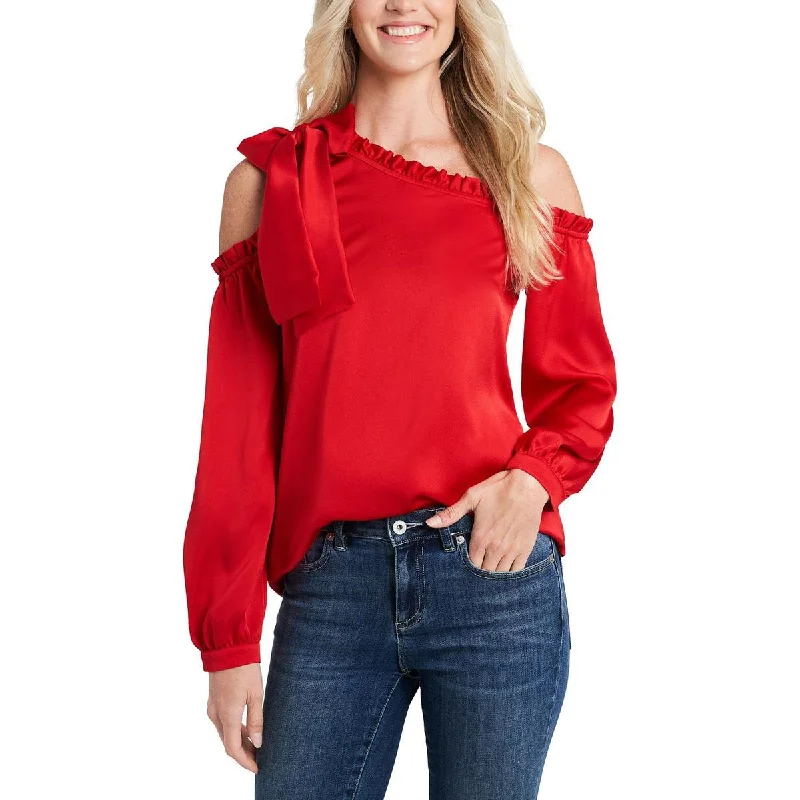 CeCe Womens Ruffled Bow Blouse Embroidered Floral Blouse