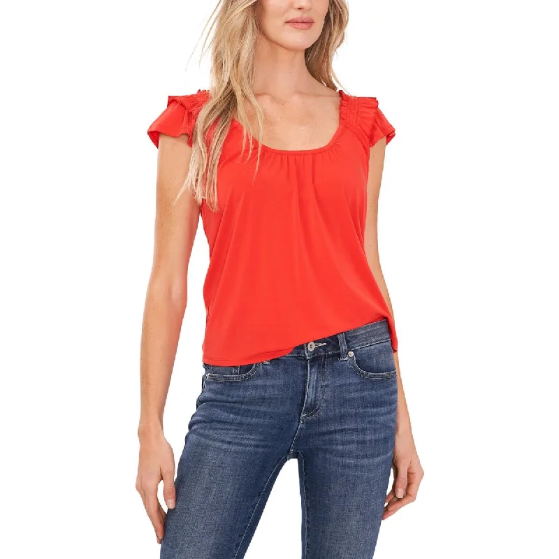 CeCe Womens Ruffled Shirred Blouse Drape Neck Blouse