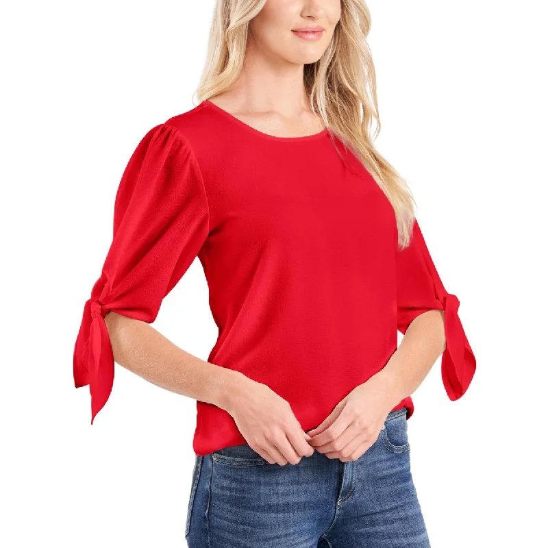CeCe Womens Side Slit Puff Sleeve Blouse Satin Bow Blouse
