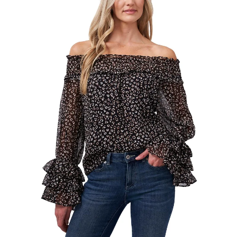 CeCe Womens Smocked Ruffled Blouse Elegant Lace Blouse